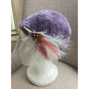 Vintage Italian Duchess Faux Fur Black Hat w/feathers Purple